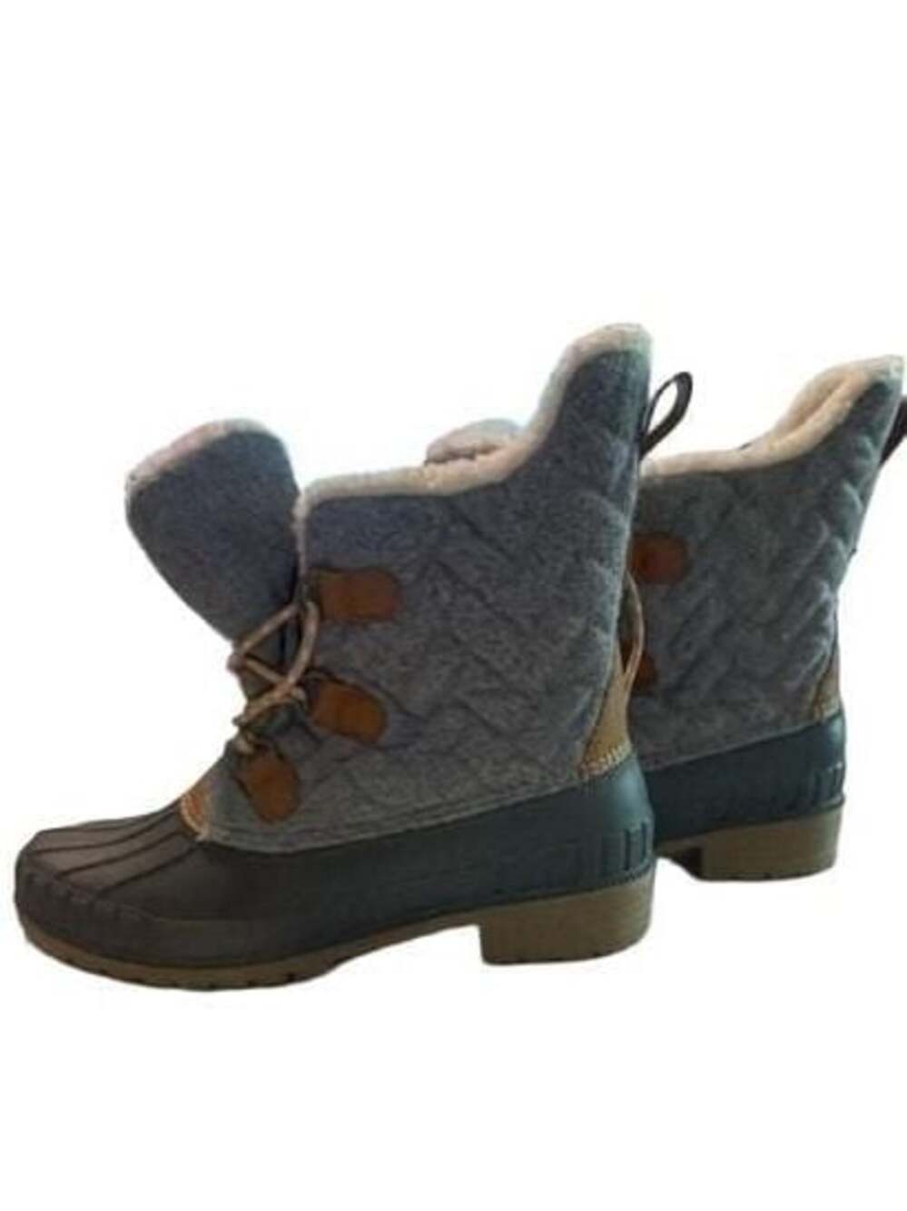 Time & Tru Women's Quilted Gray Fleece-Lined Duck Boots. Size 10
